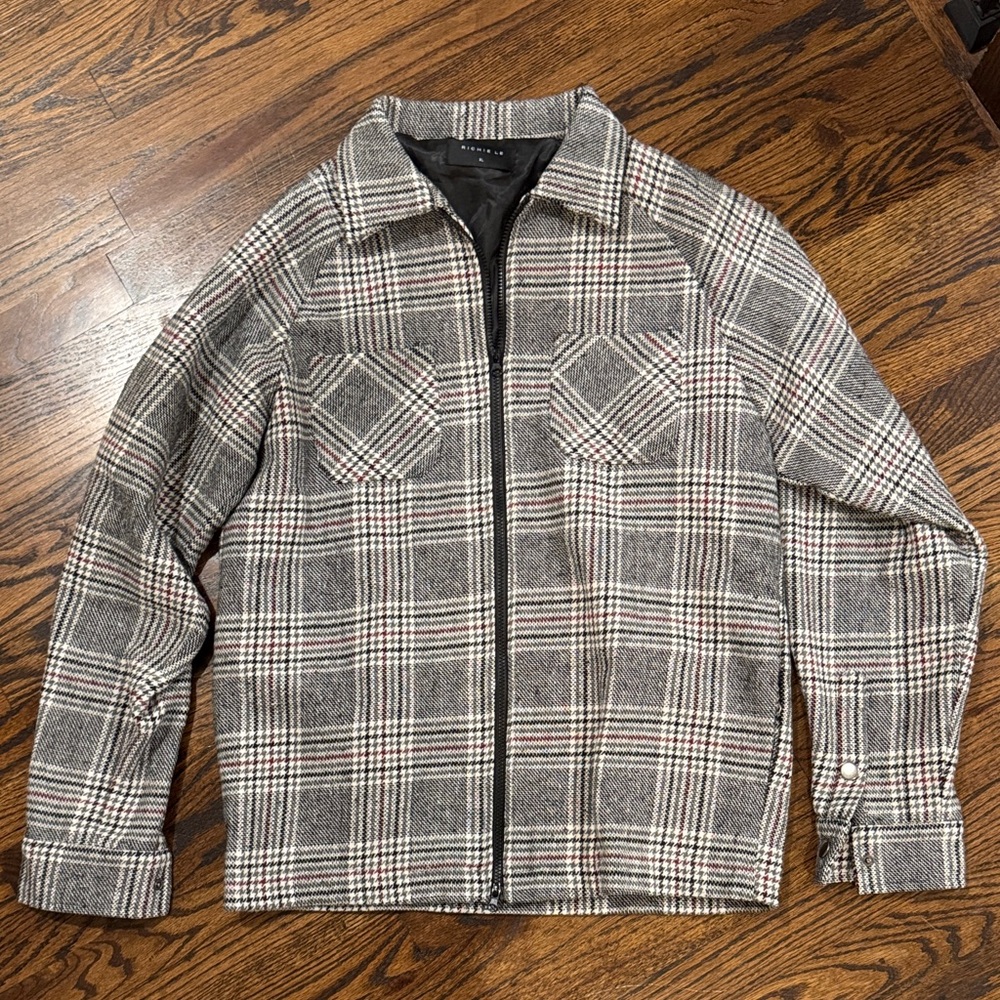 Richie Le Men's Plaid Zip-Front Jacket in Grey